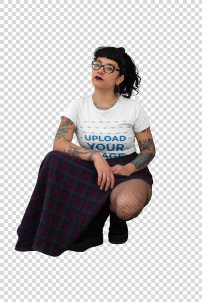 Transparent T-Shirt Mockup of a Goth Woman with Tattoos on her Arm