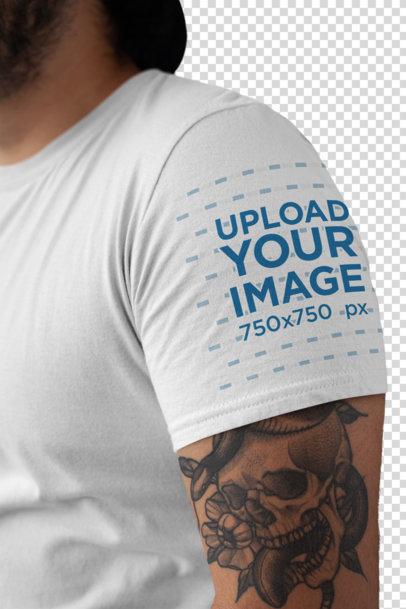 Transparent Mockup of a T-Shirt Side View Featuring a Tattooed Man
