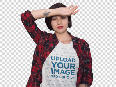 Transparent T-Shirt Mockup of a Grungy Woman with a Heart-Shaped Tattoo a11514