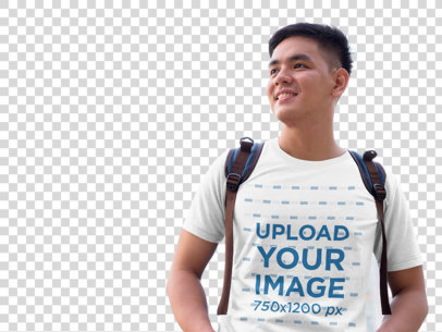 Transparent T-Shirt Mockup Featuring a Young Man Smiling