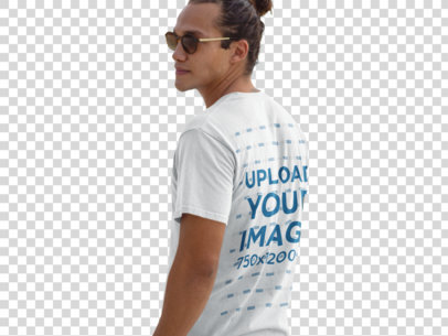 Transparent T-Shirt Mockup of a Hipster Guy Wearing Sunglasses