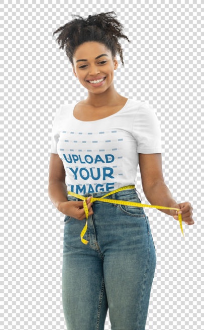 Transparent T-Shirt Mockup Featuring a Young Woman Measuring Her Waist 45723-r-el2