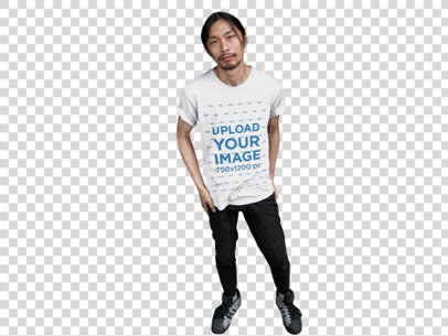 Transparent Asian Man Wearing a Tshirt Mockup While Outdoors