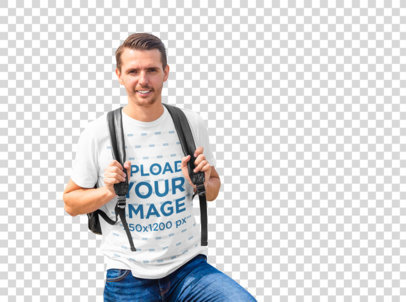 Transparent Mockup of a Happy Man with a T-Shirt and a Backpack 39860-r-el2