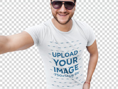 Transparent Smiling Middle Aged Dude Wearing a Tshirt Mockup While Near a Car