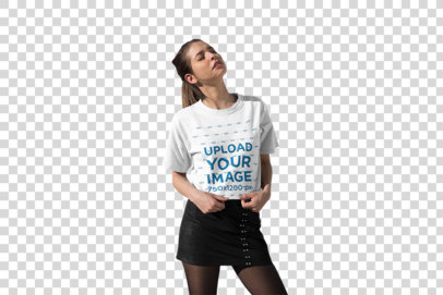 Transparent Tee Mockup of a Stylish Woman Standing Under the Sun with Her Eyes Closed