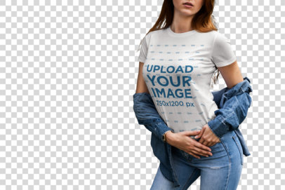 Transparent Mockup Featuring a Woman with a T-Shirt and Denim Garments 4301-el1