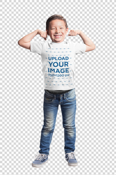 Transparent Asian Boy Wearing a T-Shirt Mockup Flexing his Biceps