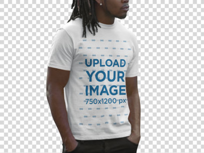 Transparent Tshirt Mockup of a Man with Locs at Urban Setting