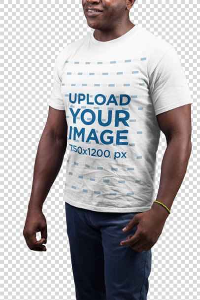 Transparent Round-Neck Tee Mockup of a Smiling Man Standing with a Wristband 21488 