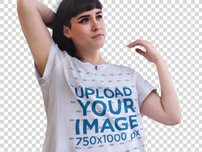 Transparent Tee Mockup Featuring a Woman with Bangs and a Heavy Eye Makeup aa9254
