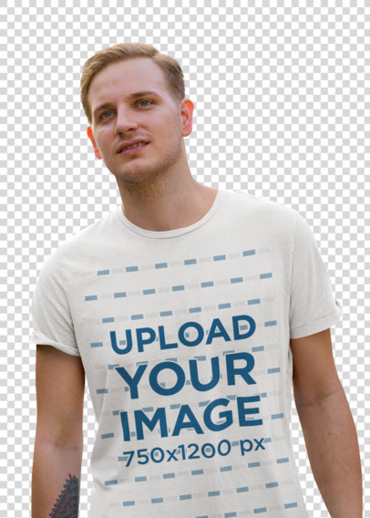 Transparent T-Shirt Mockup Featuring a Young Man with an Arm Tattoo 42815-r-el2