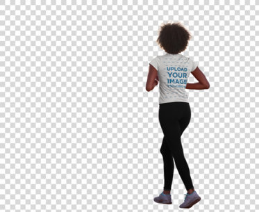 Transparent Back View T-Shirt Mockup of a Woman Walking on a Running Track 