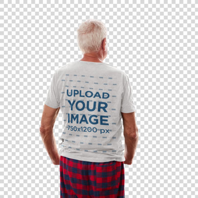 Transparent Back-View T-Shirt Mockup of an Elderly Man in Pajamas 38032-r-el2