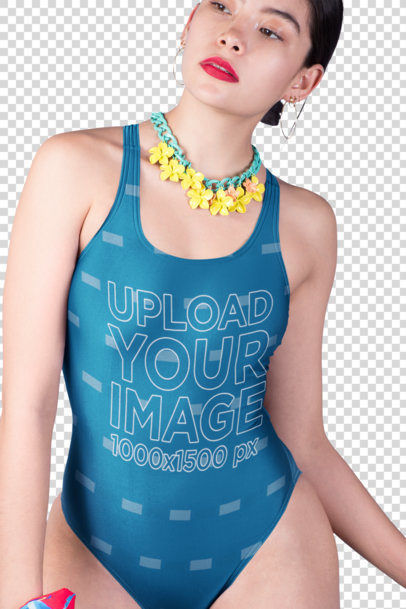 Transparent Mockup of a Woman Wearing a Sublimated Swimsuit a19601