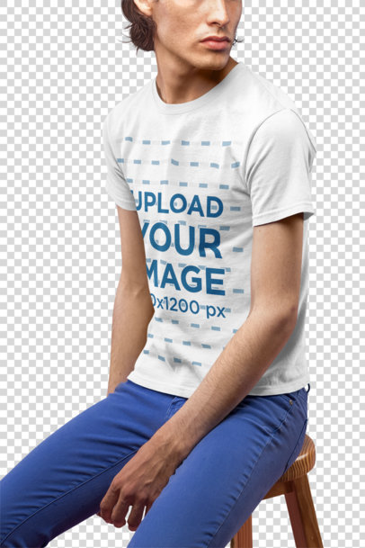 Transparent Round-Neck Tee Mockup of a Man Sitting on a Stool a19666