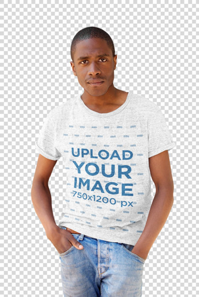Transparent Mockup of a Serious Man Wearing a Heather T-Shirt