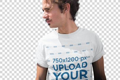 Transparent Closeup Mockup of a Man with Facial Hair Wearing a T-Shirt 20150