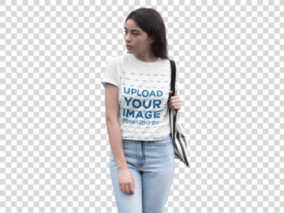 Transparent Mockup of a Woman Wearing a Unisex T-Shirt