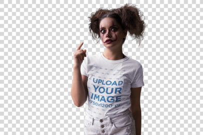 Transparent T-Shirt Mockup Featuring a Woman with a Scary Clown Makeup 22918