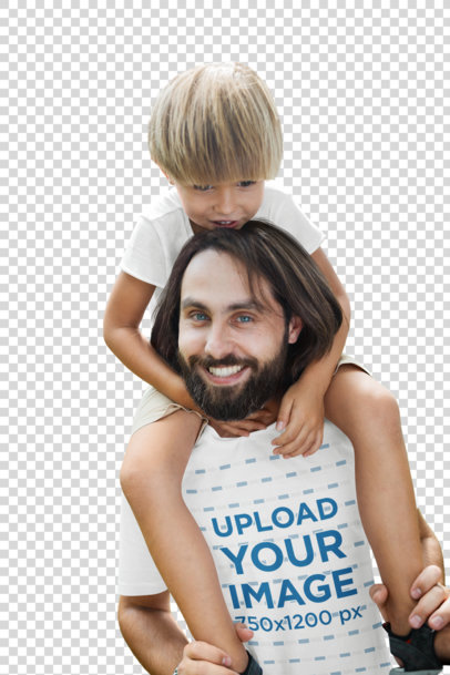 Transparent T-Shirt Mockup of a Father Playing with His Son