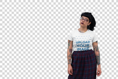 Transparent Tee Mockup of a Woman with a Gothic Outfit and Arm Tattoos 23449