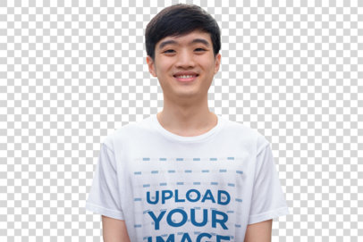 Transparent T-Shirt Mockup Featuring a Smiling Teenage Boy