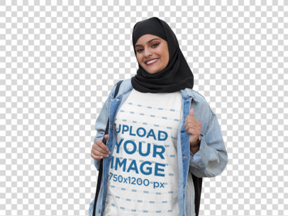 Transparent T-Shirt Mockup Featuring a Smiling Woman with a Hijab 28410