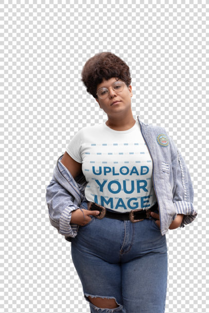 Transparent Mockup of a Sassy Woman Wearing a Plus Size Tee