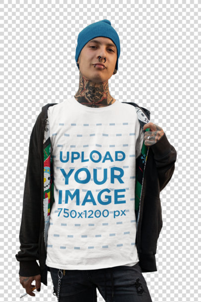 Transparent Tee Mockup of a Tattooed Man with a Nose Ring 26486
