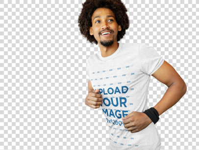 Transparent Heather Tee Mockup of a Fit Man Jogging on a Treadmill 