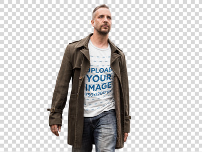 Transparent T-Shirt Mockup of a Man with an Overcoat a9371