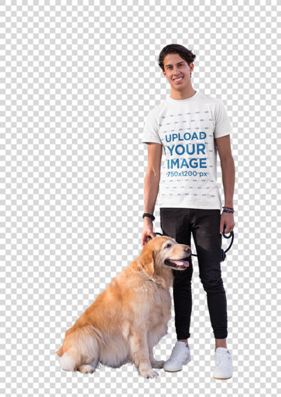 Transparent Shirt Mockup of a Man Taking a Walk with His Dog at a Park 