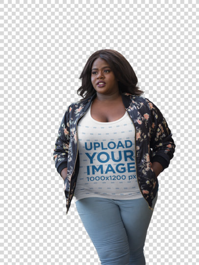Transparent Mockup of a Woman Wearing a Plus Size T-Shirt 18299
