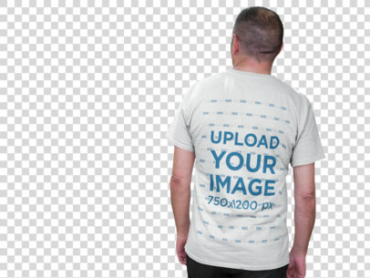 Transparent Back of an Elder Man Taking a Break Wearing a T-Shirt Mockup