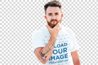 Transparent T-Shirt Mockup of a Bearded Man with a Tattooed Forearm 37577-r-el2