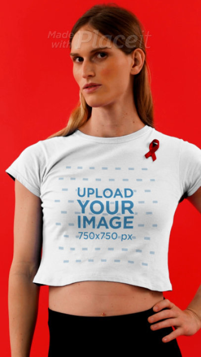 Crop Top Video of a Woman Wearing a Red Ribbon for AIDS Awareness