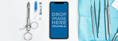 Space Gray iPhone X Mockup at a Dentist Desk a17581