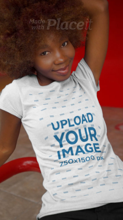 T-Shirt Video of a Happy Young Woman with Big Hair