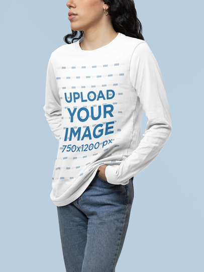 Bella Canvas Long Sleeve Tee Mockup of a Woman at a Studio