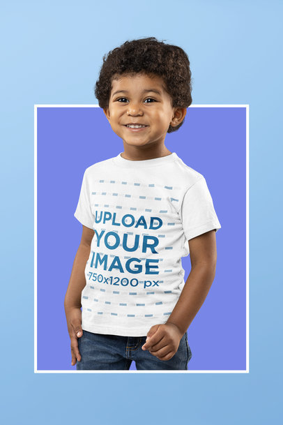 Bella Canvas T-Shirt Mockup Featuring a Little Kid with an Illustrated Frame