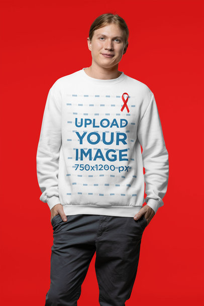 Sweatshirt Mockup of a Man Wearing a Red Ribbon to Support World AIDS Day