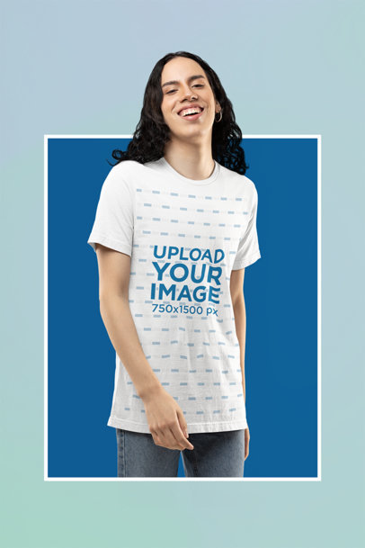 T-Shirt Mockup of a Happy Woman Wearing a Unisex Bella Canvas Tee