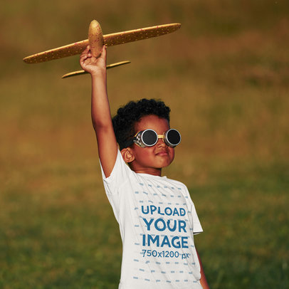 Heathered Mockup Featuring a Little Boy With an Airplane Toy