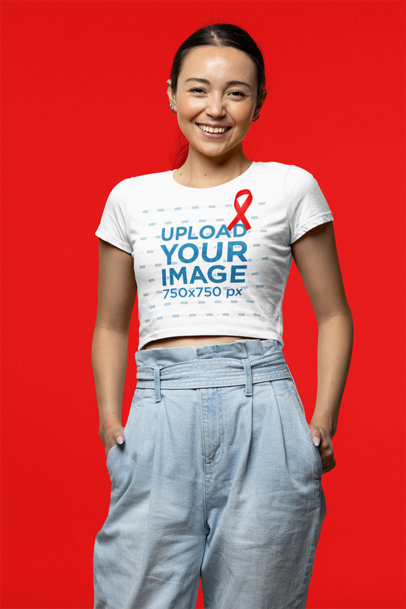 Mockup of a Young Woman Wearing a Crop Top on World AIDS Day