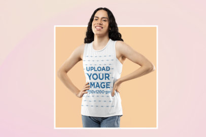 Mockup of a Woman Striking a Pose While Wearing a Bella Canvas Tank Top