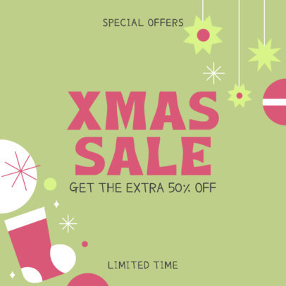 Instagram Post Maker for a Xmas Sale with Illustrated Ornaments 4169f