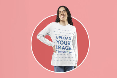 Mockup of a Woman Posing with an Oversized Long Sleeve Tee