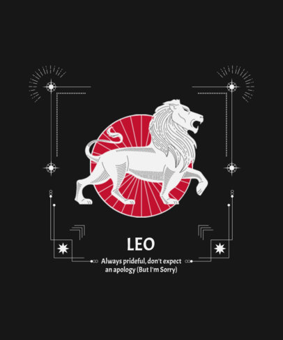 T-Shirt Design Template with an Astrology sign-Inspired Lion Graphic