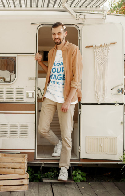 T-Shirt Mockup Featuring a Stylish Bearded Man M14018-r-el2